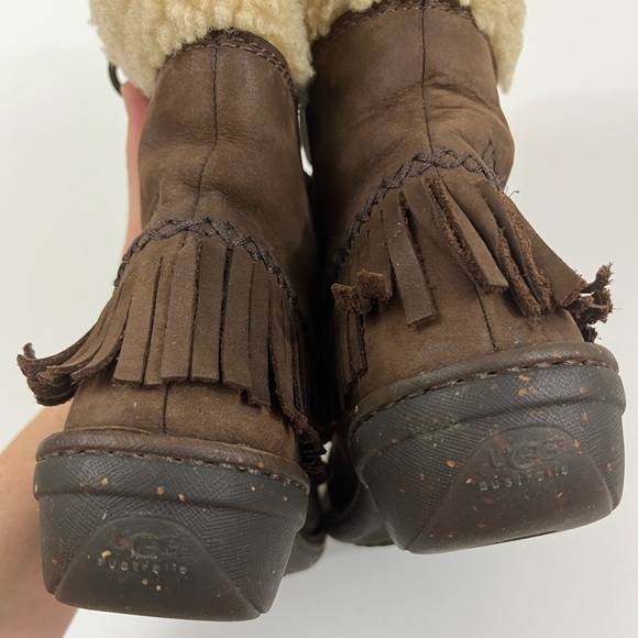 UGG Shoreline 5752 Women Size 5 Brown Leather Sheepskin Winter Boots - Picture 11 of 12
